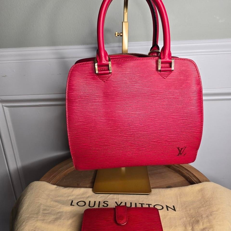 Red Louis Vuitton Epi Leather Bag And Wallet Set